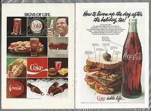 1978 COCA-COLA advertisements x2, bottle, button etc, 2 Coke print ads - Bild 1 von 3