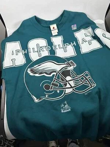 Vintage Philadelphia Eagles Sweatshirt Adult XL Green 90s NFL Riddell AOP USA - Picture 1 of 9