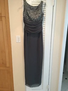 NWOT Jean de LYS MOB Mothers social occasion formal Long dress w/ train GRAY 4 - Picture 1 of 6