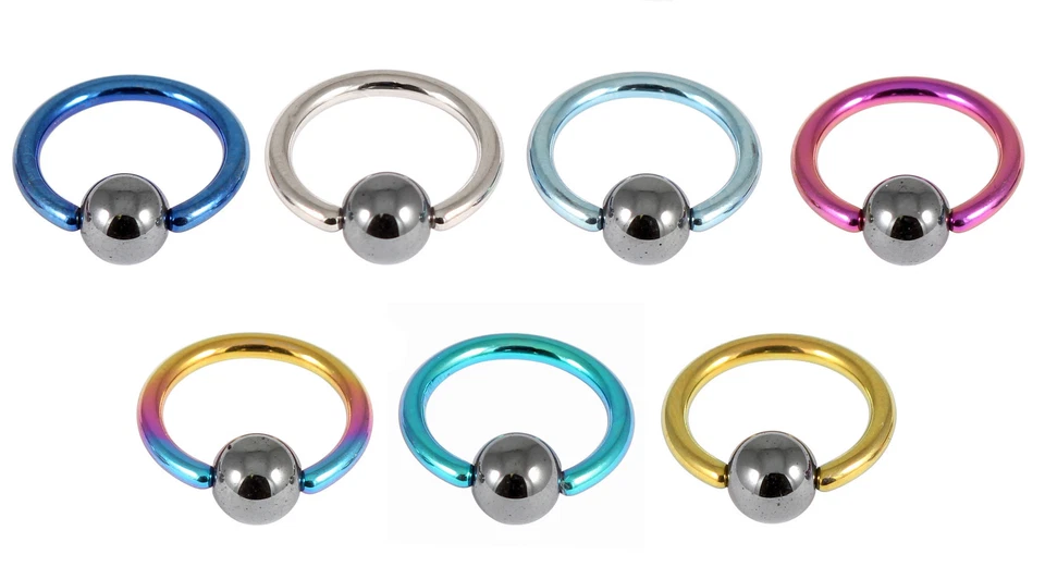 SOLID G23 TITANIUM BCR WITH HEMATITE BALL PIERCING RING NOSE SEPTUM DAITH HELIX - Image 1 of 1