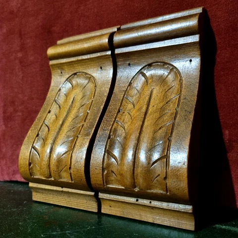 2 Acanthus leaf carving corbel bracket 6" Antique French architectural salvage Cover