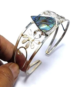 Bracciale Bracciale Pietra Preziosa Conchiglia Argento Sterling 925 Placcato a Mano - Foto 1 di 6