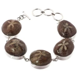 "Pulsera ajustable dólar de arena fósil de plata 925 de Madagascar, 6,5-7,5" - Imagen 1 de 2