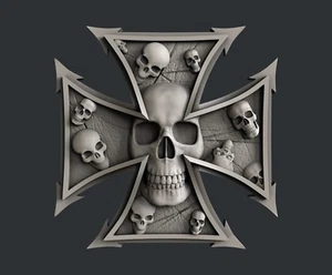 3d STL models for CNC, Artcam, Aspire, relief  Cross whit skulls - Picture 1 of 1
