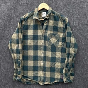 Quiksilver Mens Small Button Up Shirt Green Khaki Buffalo Plaid Flannel Pocket - Picture 1 of 15