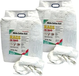 Recycled White Knit T-Shirt Cotton Cleaning Rags - 50 lbs. Case 2 x 25 lbs. Bags - Picture 1 of 7