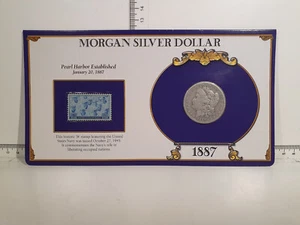 (L1045) 1887 - S - USA Silver Morgan Dollar - Commemorative Card & Stamp - Picture 1 of 4