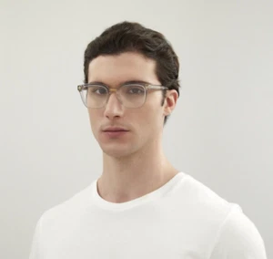 Gucci Men Eyeglasses Grey Clear Gold Demo Square GG0184O 005 NEW - Picture 1 of 11