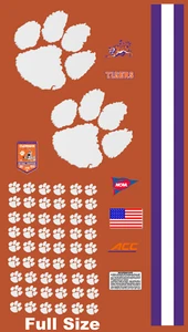 CLEMSON TIGERS FULL SIZE FOOTBALL HELMET DECALS WITH CENTER STRIPE 8 mil - Picture 1 of 1