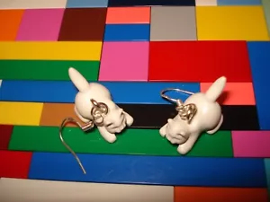 Hand Made LEGO Earrings -White Kitty Cats Playing- STERLING SILVER 925 Posts - Picture 1 of 4