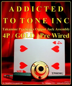 Takamine 4 pines Phantom Power Output Jack precableado CTP-1 CTP-2 CTP-3 DORADO RARO - Imagen 1 de 13
