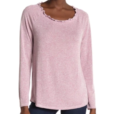 Pullover raglán manga larga Gibson para mujer borde con volantes cuello redondo talla mediana Foto 1 de 4