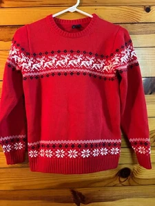 Janie and Jack Holiday Rehearsal Reindeer Sweater EUC Boys Snowflake Red Size 10 - Picture 1 of 4