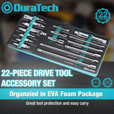 DURATECH 22PC Drive Tool Accessory Set Socket Adapters Extension Bars Steel - Image 1 of 4