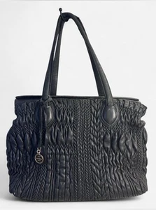 Escada Black Leather Pleated Tote Bag w/ Magnetic Closure - Picture 1 of 8