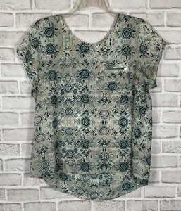 Maurice's Top Womens Sz XL Teal Floral Pleated Back Pullover Short Sleeves - Picture 1 of 2