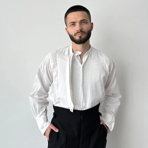 1930s Men's Antique European White Dress Shirt + Globe Collar Size M - Picture 1 of 7