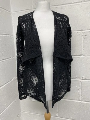 Next Petite Black Floral Lace Waterfall Front Long Sleeve Cardigan Size 6 PT - Image 1 of 4