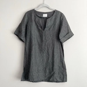 Wickel London grau Leinen Tunika Top kurze Bündchen Ärmel grau Gr. 2 Lagenlook - Bild 1 von 10