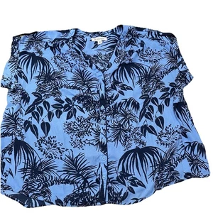 Roaman’s Blue Floral Tropical Button Up Short Sleeve Blouse Top Women’s Plus 20W - Picture 1 of 5