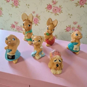 Vintage seltene handbemalte Pendelflosse Hase Häschen Figuren England Set im Ruhestand - Bild 1 von 24