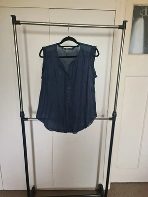 ladies top size 12 Sportscraft  Navy 100%Ramie Buttons Front Lovely Design Great - image 1 of 4