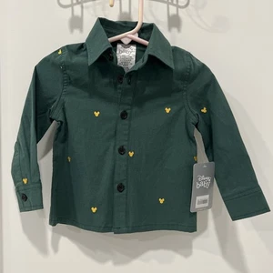 NUEVO CON ETIQUETAS Camisa Disney Mickey Mouse Icono Amarillo Manga Larga Botón Verde 12-18 Meses - Imagen 1 de 6