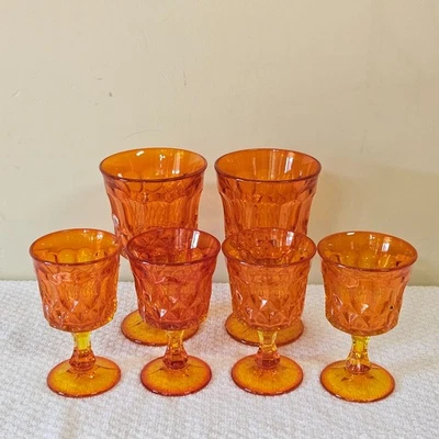 6 Vintage Noritake Perspective Tangerine Glass Water Wine Goblets - Image 1 of 3