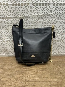 COACH Paxton Duffle Crossbody Bag Black Pebble Leather Convertible Chain Strap - Picture 1 of 15