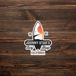Pegatina de tabla de surf vintage Johnny Utah's Surf Shop California 1991 #1900 - Imagen 1 de 1