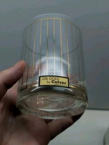 Culver Vintage 22k Gold Striped Set of 3 Lowball Glasses USA Old Fashion Clear - Picture 1 of 11
