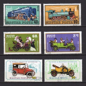 Hongrie Magyar Posta locomotive & automobile ancienne 6 timbres oblitérés/TE3294 - Imagen 1 de 1