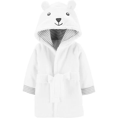 NUEVO Carter's Bebé Oso Polar Blanco Con Capucha Terry Bata Larga Cintura Corbata Gris Rayas Foto 1 de 2