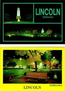 2~4X6 Postales Lincoln NE Nebraska CAPITOLIO~SKYLINE & O ESCENA CALLEJERA Vistas nocturnas - Imagen 1 de 5