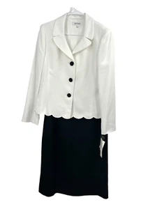 Vintage Suit Studio New York Lush Garden White Black 2 Piece Skirt Suit 14 - Picture 1 of 10