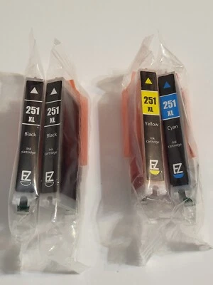 4-Pack Ink Cartridges for Canon CLI-251 XL - (x2) Black (x1) CYAN (x1) YELLOW - Image 1 of 4