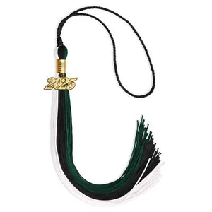Endea Graduation Black/Hunter Green/White Tassel with Gold Date Drop - Picture 1 of 17