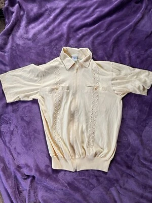 Vintage Genuine Haband Full Zip Camp Shirt 70s 80s Yellow Short Sleeve Small - Image 1 of 4
