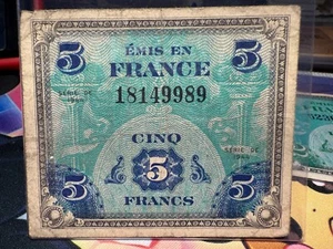 1944 France 5 Francs Allied Occupation Currency Note ~ WW2 Banknote SP402 - Picture 1 of 2