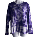 Sheesh Womens Large Tie Dye Knit Top Purple White Embroidered Neckline NWT
