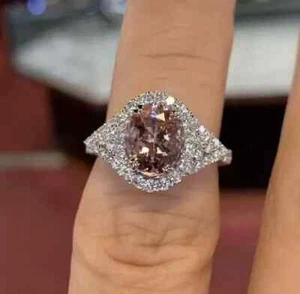 1.50Ct Oval Cut Lab Created Morganite Halo Engagement Ring 14K White Gold Plated - Picture 1 of 7