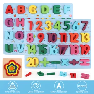 Kids Wooden Alphabet Number Puzzle Set Baby Toys Kids Learning Educational Toys - Picture 1 of 41