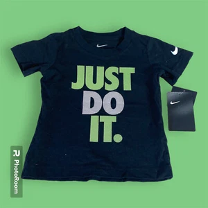 NWT Nike Boys 2T 1-2 years Short Sleeve T-Shirt Black & Green Striped Just Do It - Picture 1 of 7