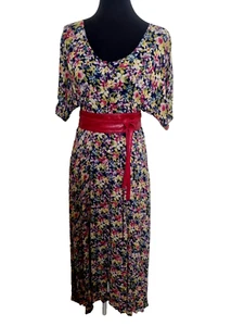 Vintage 80s NC 17 Danielle Karen Button Front Midi Dress 10 - 12 - Picture 1 of 14