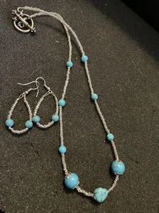 Vtg southwest style 9.5 Necklace w/turquoise Beads and Matching pierced earrings - Picture 1 of 10