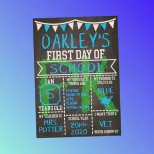 1st First day of school Chalkboard style A4 glossy Prints Personalised Nursery - Picture 1 of 7