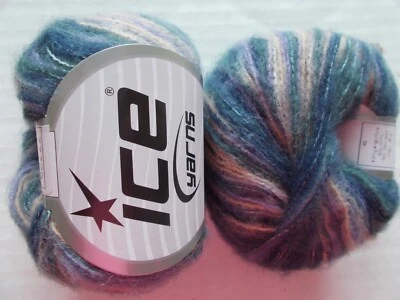 Hilos de hielo Invierno lana hilo cepillado, lila/púrpura/beige, lote de 2 (198 yardas ea) Foto 1 de 3