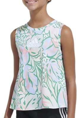 Adidas Big Girls t-shirt Sleeveless All Over Print Tank Top Blue Multicolor L - Image 1 of 4
