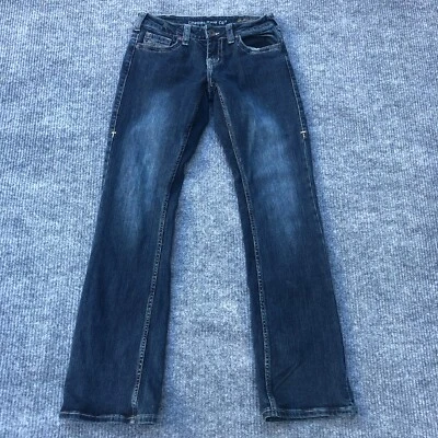 Pantalones de mezclilla para mujer Cowgirl Tuff Dark Don't Fence Me en tiro bajo Bootcut azul 26x33 Foto 1 de 4