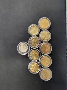 9 Gold Gilded Quarters And 1 Clad Proof Quarter. (Us1) - Picture 1 of 2